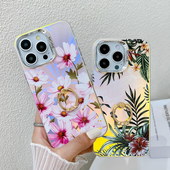 For iPhone 13 Pro Electroplating Laser Flower Ring Holder TPU Phone Case(Myosotis AH2)