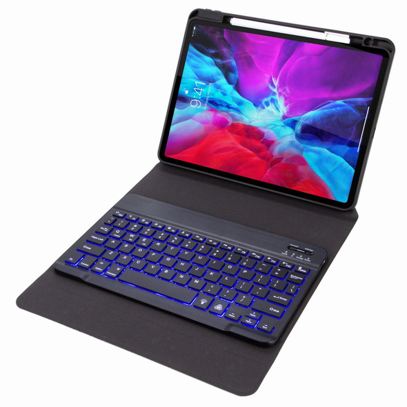 H-097S Monochrome Backlight Bluetooth Keyboard Leather Case with Rear Three-fold Holder - iPad 9.7 2018 & 2017(Dark Night Green)