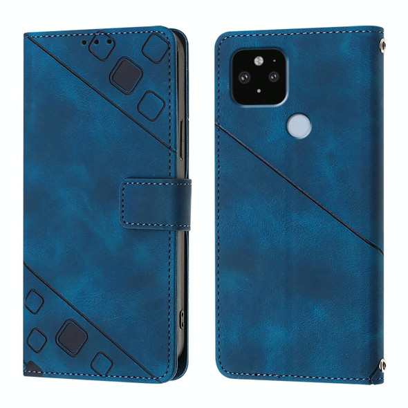 For Google Pixel 5 XL / Pixel 4a 5G Skin-feel Embossed Leather Phone Case(Blue)