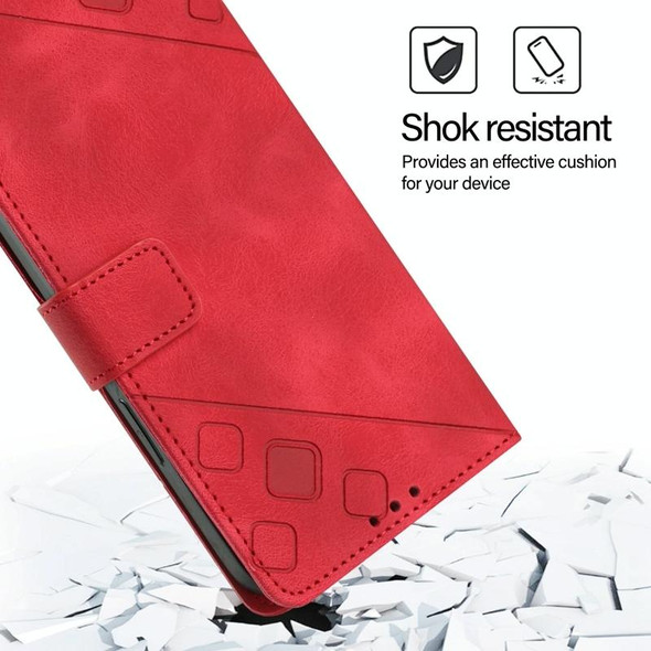 For Google Pixel 5a Skin-feel Embossed Leather Phone Case(Red)