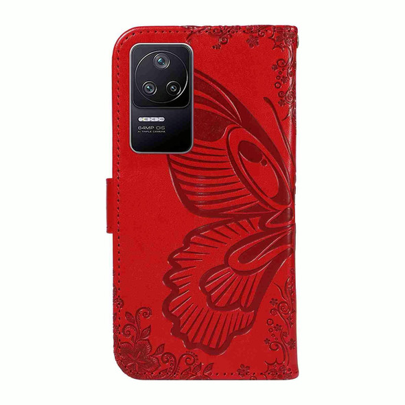 For Xiaomi Poco F4 5G / Redmi K40S Swallowtail Butterfly Embossed Leather Phone Case(Red)