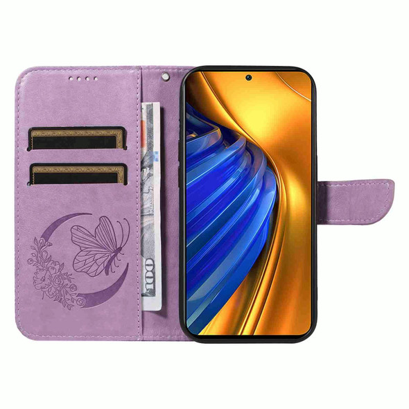 For Xiaomi Poco F4 5G / Redmi K40S Swallowtail Butterfly Embossed Leather Phone Case(Purple)