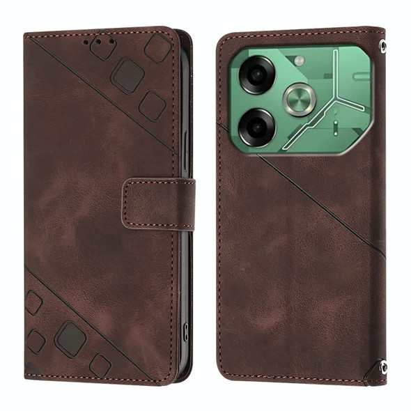For Tecno Pova 6 Skin Feel Embossed Leather Phone Case(Brown)