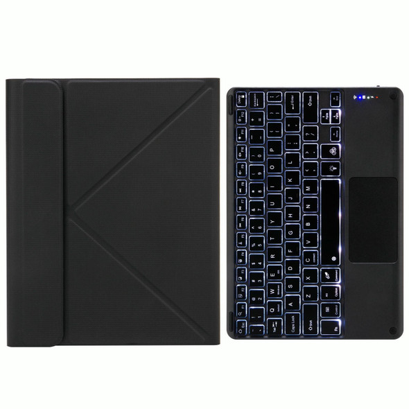 H-102CS Touch Backlight Bluetooth Keyboard Leather Case with Rear Three-fold Holder - iPad 10.2 2020 & 2019 / Pro 10.5 inch(Black)