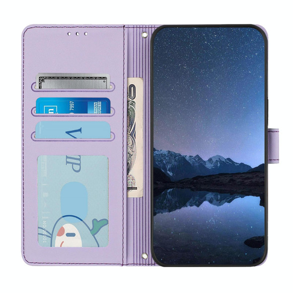 For Samsung Galax S21+ Cat Rat Embossed Pattern RFID PU Phone Case with Wrist Strap(Purple)