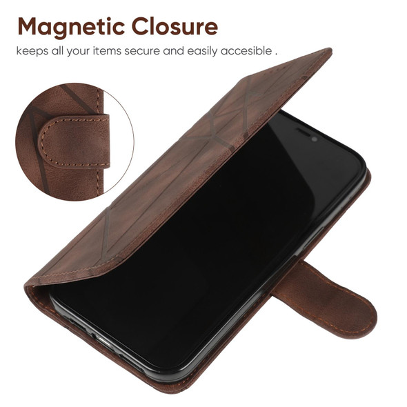 For Google Pixel 5a Skin Feel Geometric Lines Leather Phone Case(Brown)