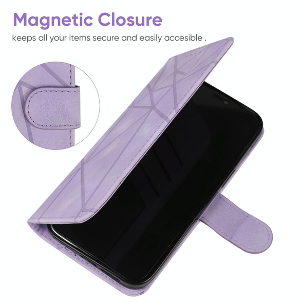 For Sony Xperia 1 IV Skin Feel Geometric Lines Leather Phone Case(Purple)