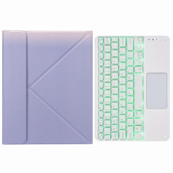 H-097CS Touch Backlight Bluetooth Keyboard Leather Case with Rear Three-fold Holder - iPad 9.7 2018 & 2017(Purple)