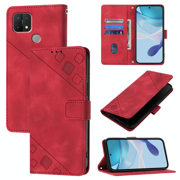 For OPPO A15 / A15s / A35 2021 Skin-feel Embossed Leather Phone Case(Red)