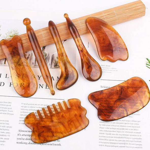 10 PCS Resin Scraping Sheet Massage Facial Tendon Stick Beauty Salon Shave Board Acupuncture Pen, Color Classification: Amber Fish Plate