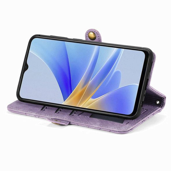 For OPPO A1 Pro Geometric Zipper Wallet Side Buckle Leather Phone Case(Purple)
