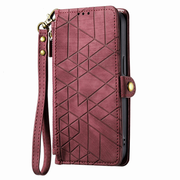 For OPPO A1 Pro Geometric Zipper Wallet Side Buckle Leather Phone Case(Red)