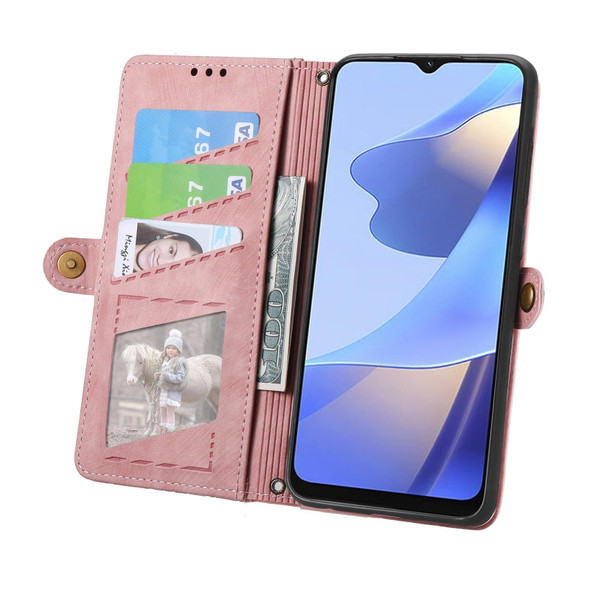For  OPPO Reno11 Pro Global Geometric Zipper Wallet Side Buckle Leather Phone Case(Pink)