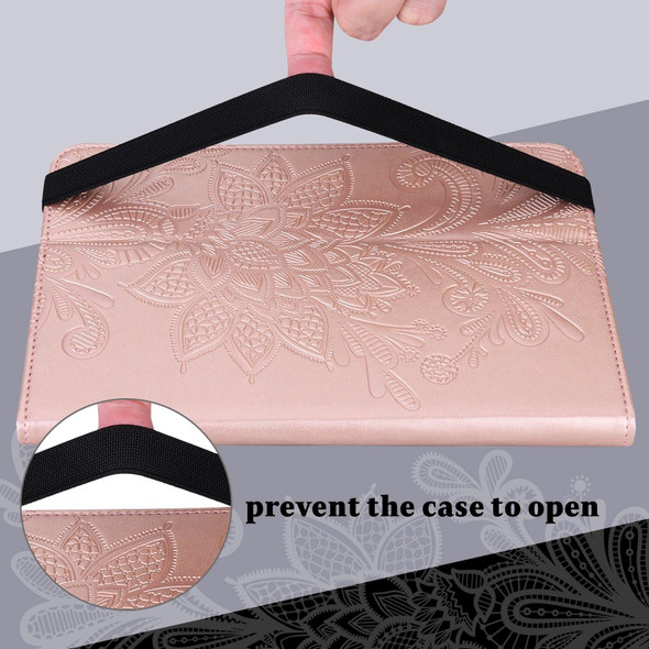 Lace Flower Embossing Pattern Horizontal Flip Leather Case with Holder & Card Slots & Wallet & Photo Frame & Sleep / Wake-up Function - Samsung Galaxy Tab S6 Lite SM-P610/SM-P615(Rose Gold)