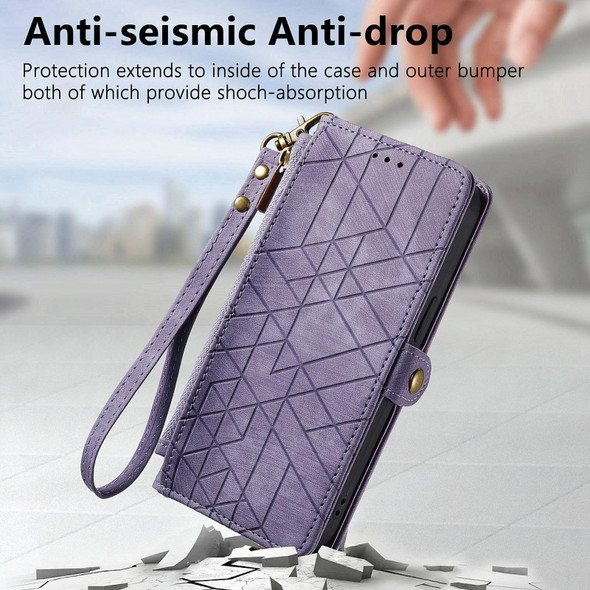 For OPPO A58 5G Geometric Zipper Wallet Side Buckle Leather Phone Case(Purple)