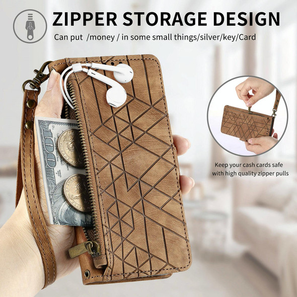 For OPPO A16K Geometric Zipper Wallet Side Buckle Leather Phone Case(Brown)