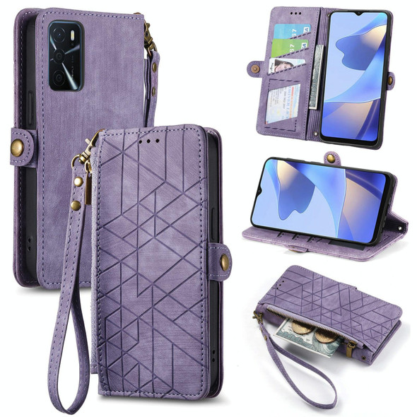 For OPPO Reno8 Pro+ 5G Geometric Zipper Wallet Side Buckle Leather Phone Case(Purple)