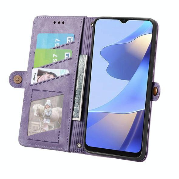 For OPPO Reno8 Pro+ 5G Geometric Zipper Wallet Side Buckle Leather Phone Case(Purple)