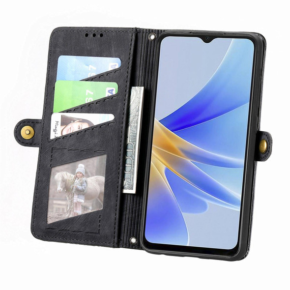 For OPPO F19 Pro+ Geometric Zipper Wallet Side Buckle Leather Phone Case(Black)