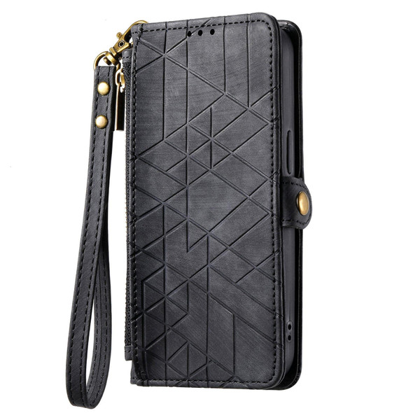 For OPPO Reno9 /9 Pro 5G Geometric Zipper Wallet Side Buckle Leather Phone Case(Black)