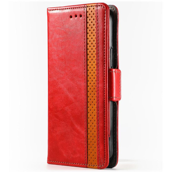 CaseNeo Business Splicing Dual Magnetic Buckle Horizontal Flip PU Leatherette Case with Holder & Card Slots & Wallet - iPhone 12 Pro Max(Red)