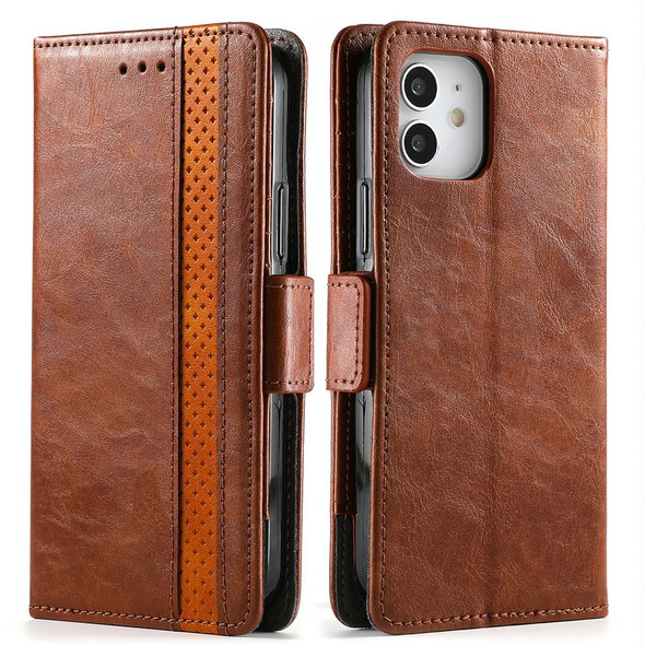 CaseNeo Business Splicing Dual Magnetic Buckle Horizontal Flip PU Leatherette Case with Holder & Card Slots & Wallet - iPhone 12 Pro Max(Brown)