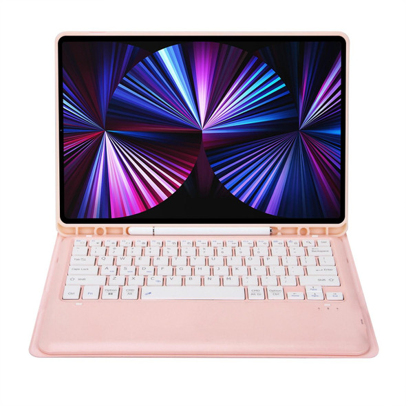 C12B Detachable Pen Slot Bluetooth Keyboard Leatherette Tablet Case - iPad Pro 12.9 inch 2021/2020/2018(Pink)