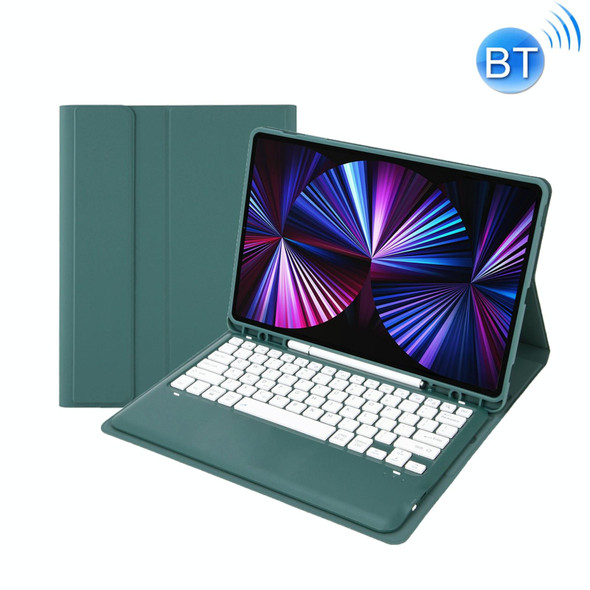 C12B Detachable Pen Slot Bluetooth Keyboard Leatherette Tablet Case - iPad Pro 12.9 inch 2021/2020/2018(Dark Green)