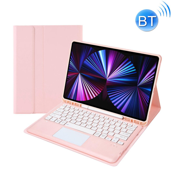 T12B-A Detachable Touch Pad Bluetooth Keyboard Leather Tablet Case - iPad Pro 12.9 inch 2021/2020/2018(Pink)