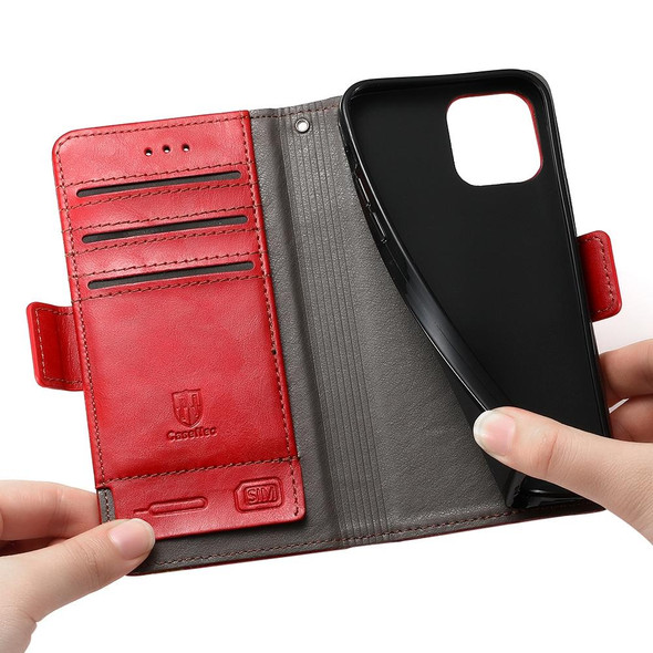 CaseNeo Business Splicing Dual Magnetic Buckle Horizontal Flip PU Leatherette Case with Holder & Card Slots & Wallet - iPhone 11 Pro(Red)