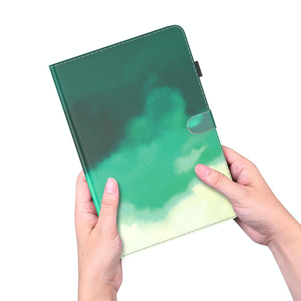 Amazon Fire HD 10 2019 / 2017 Watercolor Pattern Skin Feel Magnetic Horizontal Flip PU Leatherette Case with Holder & Card Slots & Photo Frame & Sleep / Wake-up Function(Cyan Green)