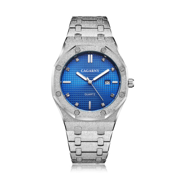 CAGARNY 6885 Simple Stone Surface Quartz Steel Band Watch - Men(Silver Shell Blue Surface)