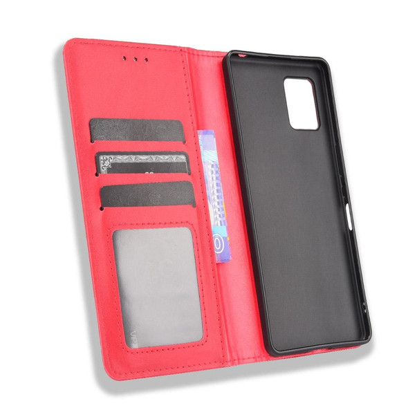 Aquos Zero6 Magnetic Buckle Retro Crazy Horse Texture Horizontal Flip Leatherette Case with Holder & Card Slots & Photo Frame(Red)