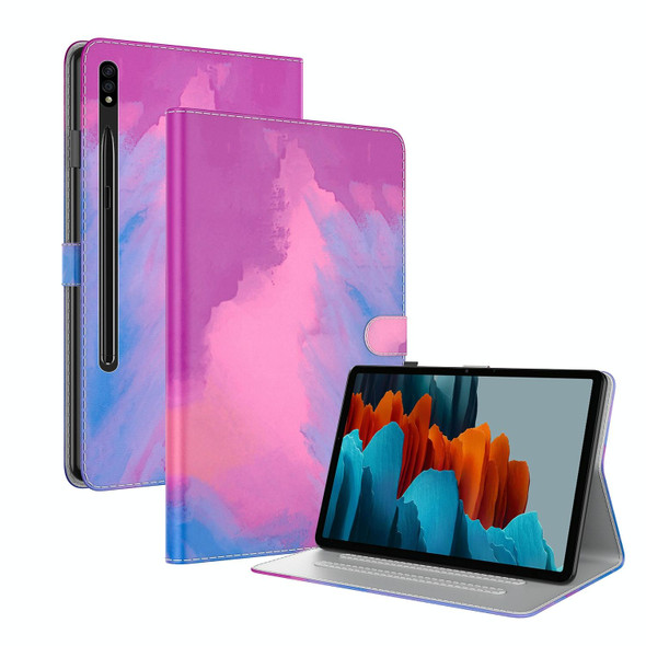 Samsung Galaxy Tab S8+ / Tab S8 Plus / Tab S7 FE / Tab S7+ 12.4 inch T970 / T976B Voltage Watercolor Pattern Skin Feel Magnetic Horizontal Flip PU Leather Case with Holder & Card Slots & Photo Frame(Purple Red)