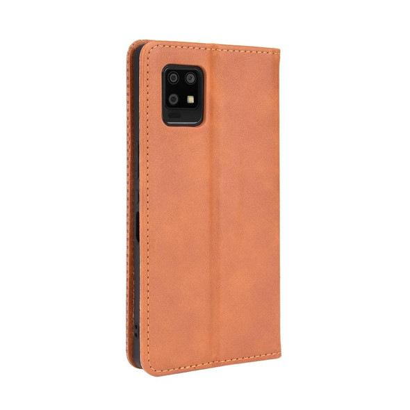 Aquos Zero6 Magnetic Buckle Retro Crazy Horse Texture Horizontal Flip Leatherette Case with Holder & Card Slots & Photo Frame(Brown)