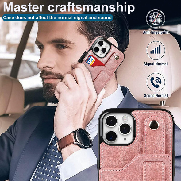 Crazy Horse Texture Shockproof TPU + PU Leatherette Case with Card Slot & Wrist Strap Holder - iPhone 11 Pro Max(Rose Gold)