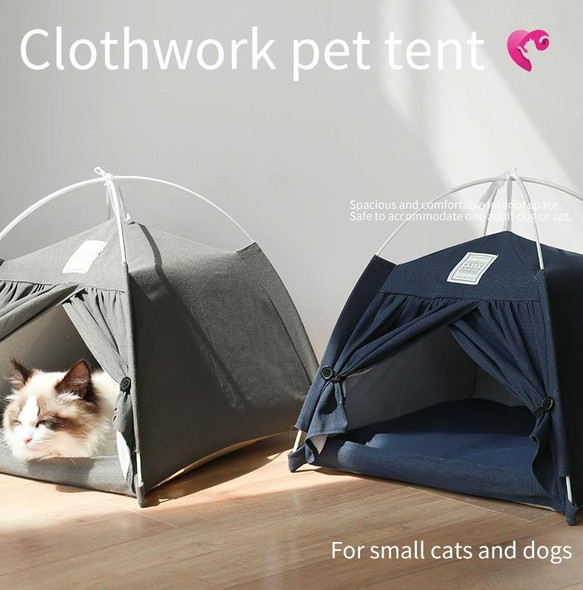 Four Seasons Cat and Dog Litter Detachable Cotton and Linen Tent Litter(Gray Stripes)