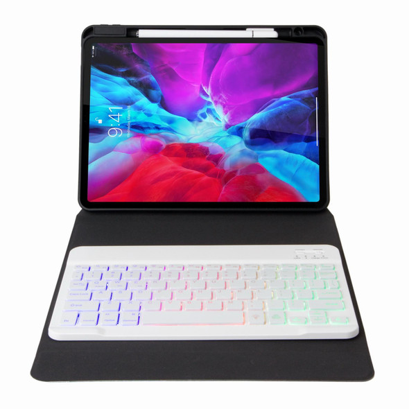 H-109S3 Tri-color Backlight Bluetooth Keyboard Leather Case with Rear Three-fold Holder - iPad Pro 11 inch 2021 & 2020 & 2018 / Air 2020 10.9(Purple)