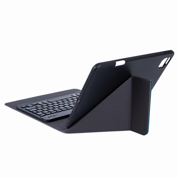 H-097S3 Tri-color Backlight Bluetooth Keyboard Leather Case with Rear Three-fold Holder - iPad 9.7 2018 & 2017(Black)