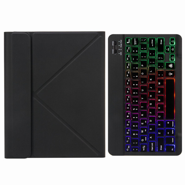 H-097S3 Tri-color Backlight Bluetooth Keyboard Leather Case with Rear Three-fold Holder - iPad 9.7 2018 & 2017(Black)