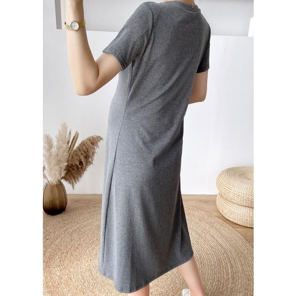 Knitted Cotton Maternity Dress (Color:Grey Size:L)