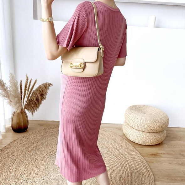 Knitted Pit Strip Ice Silk Maternity Dress (Color:Pink Size:M)