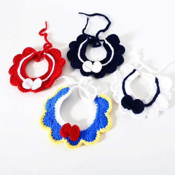 3 PCS Handmade Woolen Knitting Adjustable Flower Bow Knot Cat Dog Bib Accessories Collar, Size:M 25-35cm(Navy Blue)