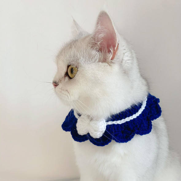 3 PCS Handmade Woolen Knitting Adjustable Flower Bow Knot Cat Dog Bib Accessories Collar, Size:M 25-35cm(Navy Blue)