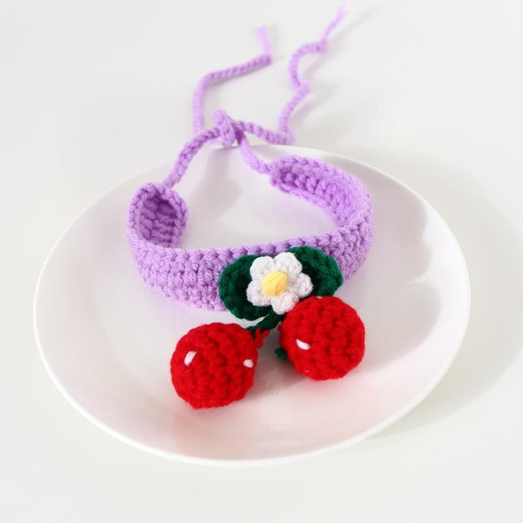 3 PCS Pet Handmade Knitted Wool Cherry Cat Dog Collar Bib Adjustable Necklace, Specification: M 25-30cm(Purple )