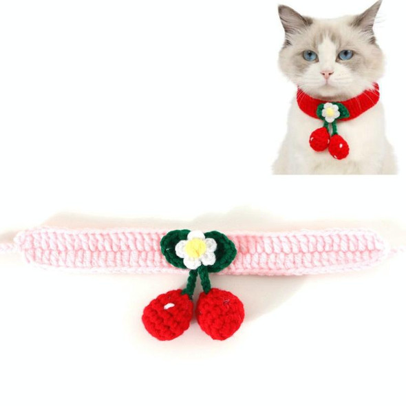 3 PCS Pet Handmade Knitted Wool Cherry Cat Dog Collar Bib Adjustable Necklace, Specification: M 25-30cm(Pink )