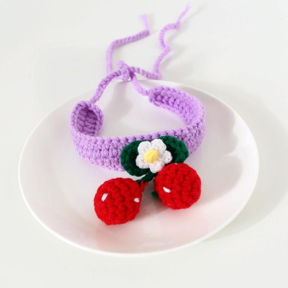 3 PCS Pet Handmade Knitted Wool Cherry Cat Dog Collar Bib Adjustable Necklace, Specification: S 20-25cm(Red)