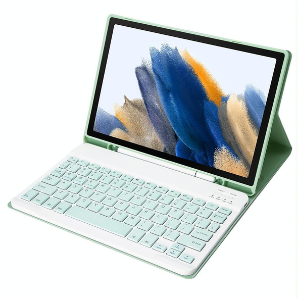 A08B Candy Color Bluetooth Keyboard Leatherette Case with Pen Slot - Samsung Galaxy Tab A8 10.5 2021 SM-X200 / SM-X205(Light Green)