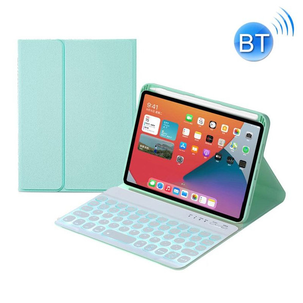 HY006D Round Keys Detachable Bluetooth Keyboard Leather Tablet Case with Colorful Backlight & Holder for iPad mini 6(Mint Green)