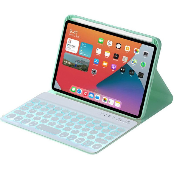 HY006D Round Keys Detachable Bluetooth Keyboard Leather Tablet Case with Colorful Backlight & Holder for iPad mini 6(Mint Green)